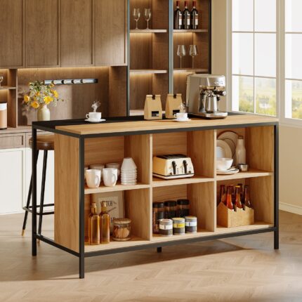 Pacelle 62" Home Bar Cabinet – Pub Table with 6 Cube Storage